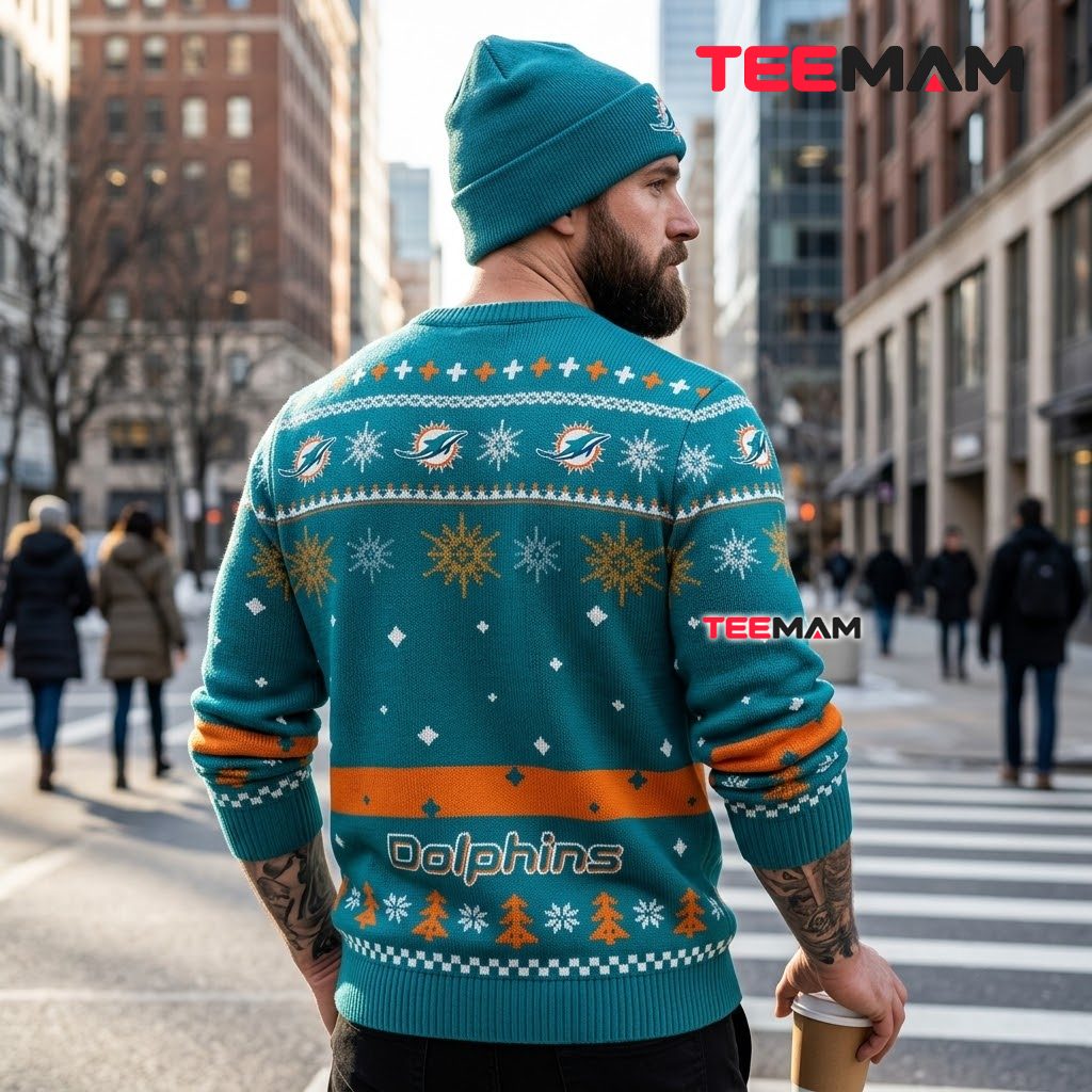 Miami Dolphins Ugly Christmas Sweater Charlie Brown Snoopy Version 3 Miami Dolphins Ugly Christmas Sweater Charlie Brown Snoopy Version 3