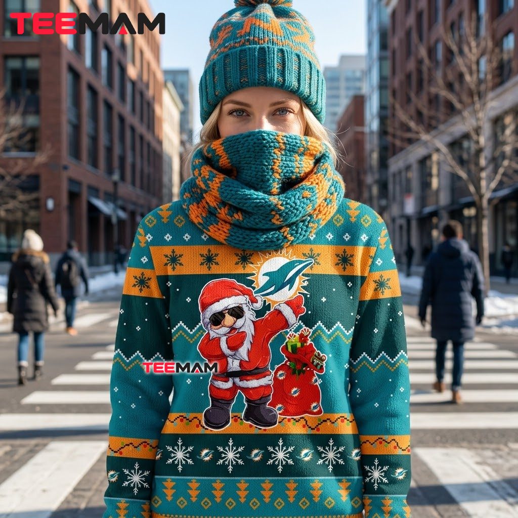 Miami Dolphins Ugly Christmas Sweater Dabbing Santa Gift Back Miami Dolphins Ugly Christmas Sweater Dabbing Santa Gift Back
