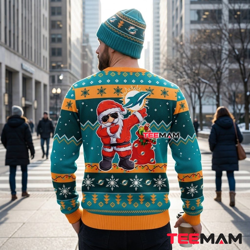 Miami Dolphins Ugly Christmas Sweater Dabbing Santa Gift Version 3 Miami Dolphins Ugly Christmas Sweater Dabbing Santa Gift Version 3
