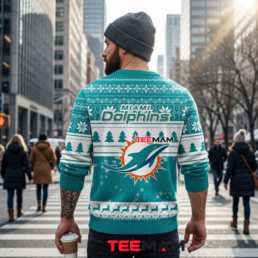 Miami Dolphins Ugly Christmas Sweater Grinch Holding Football Version 3 Miami Dolphins Ugly Christmas Sweater Grinch Holding Football Version 3