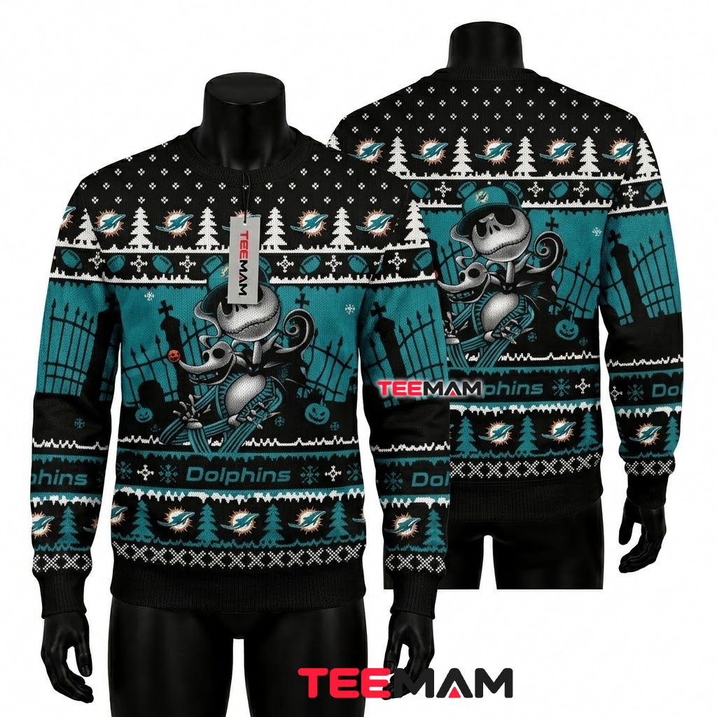 Miami Dolphins Ugly Christmas Sweater Ho Ho Helmet Lights Miami Dolphins Ugly Christmas Sweater Ho Ho Helmet Lights