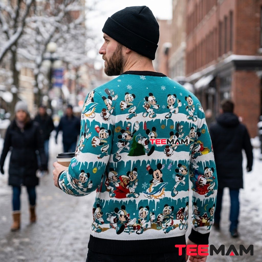 Miami Dolphins Ugly Christmas Sweater Mickey Mouse Pattern Version 3 Miami Dolphins Ugly Christmas Sweater Mickey Mouse Pattern Version 3