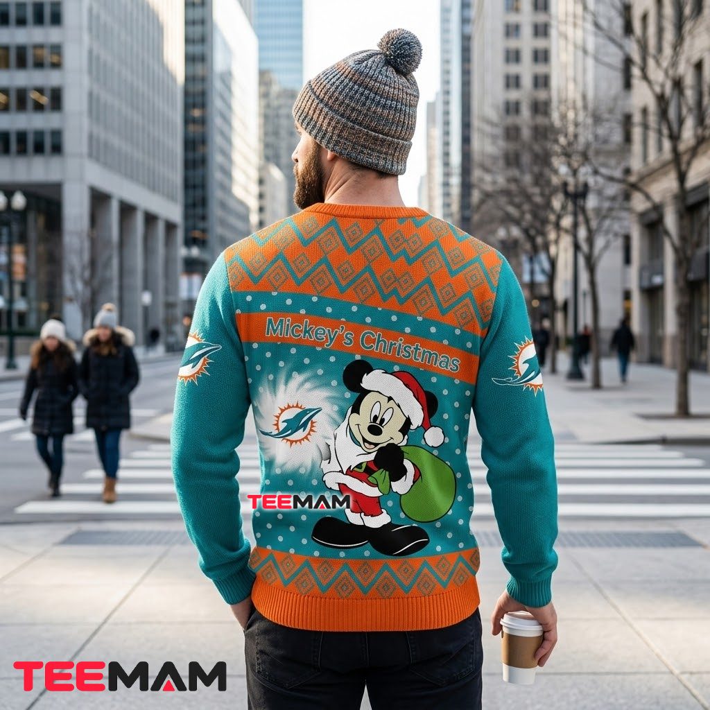 Miami Dolphins Ugly Christmas Sweater Mickey Mouse Santa Version 3 Miami Dolphins Ugly Christmas Sweater Mickey Mouse Santa Version 3
