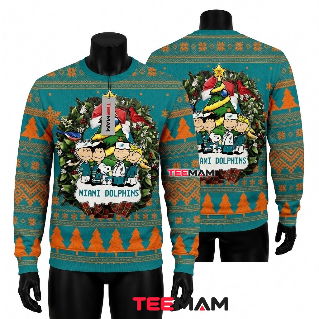 Miami Dolphins Ugly Christmas Sweater Pug Reindeer Wreath Miami Dolphins Ugly Christmas Sweater Pug Reindeer Wreath