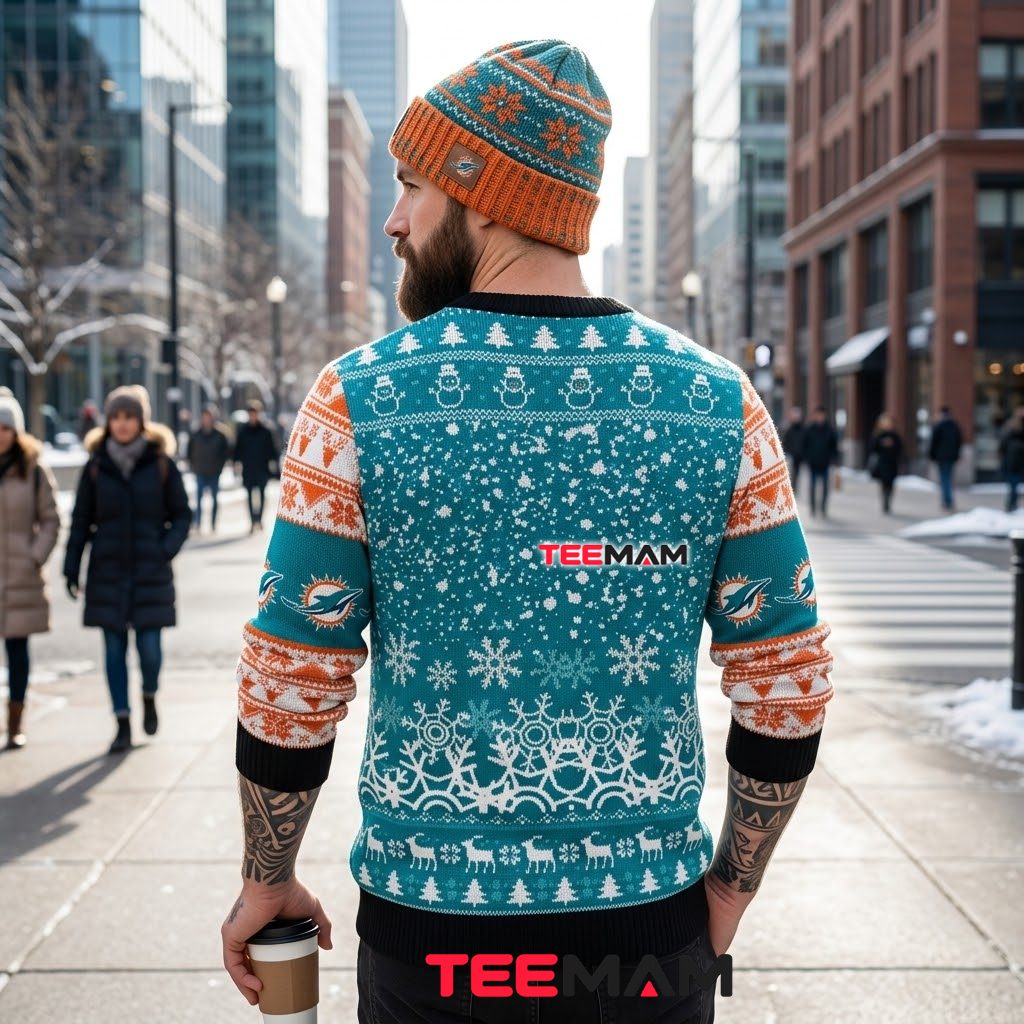 Miami Dolphins Ugly Christmas Sweater Santa Chimney Snow Version 3 Miami Dolphins Ugly Christmas Sweater Santa Chimney Snow Version 3