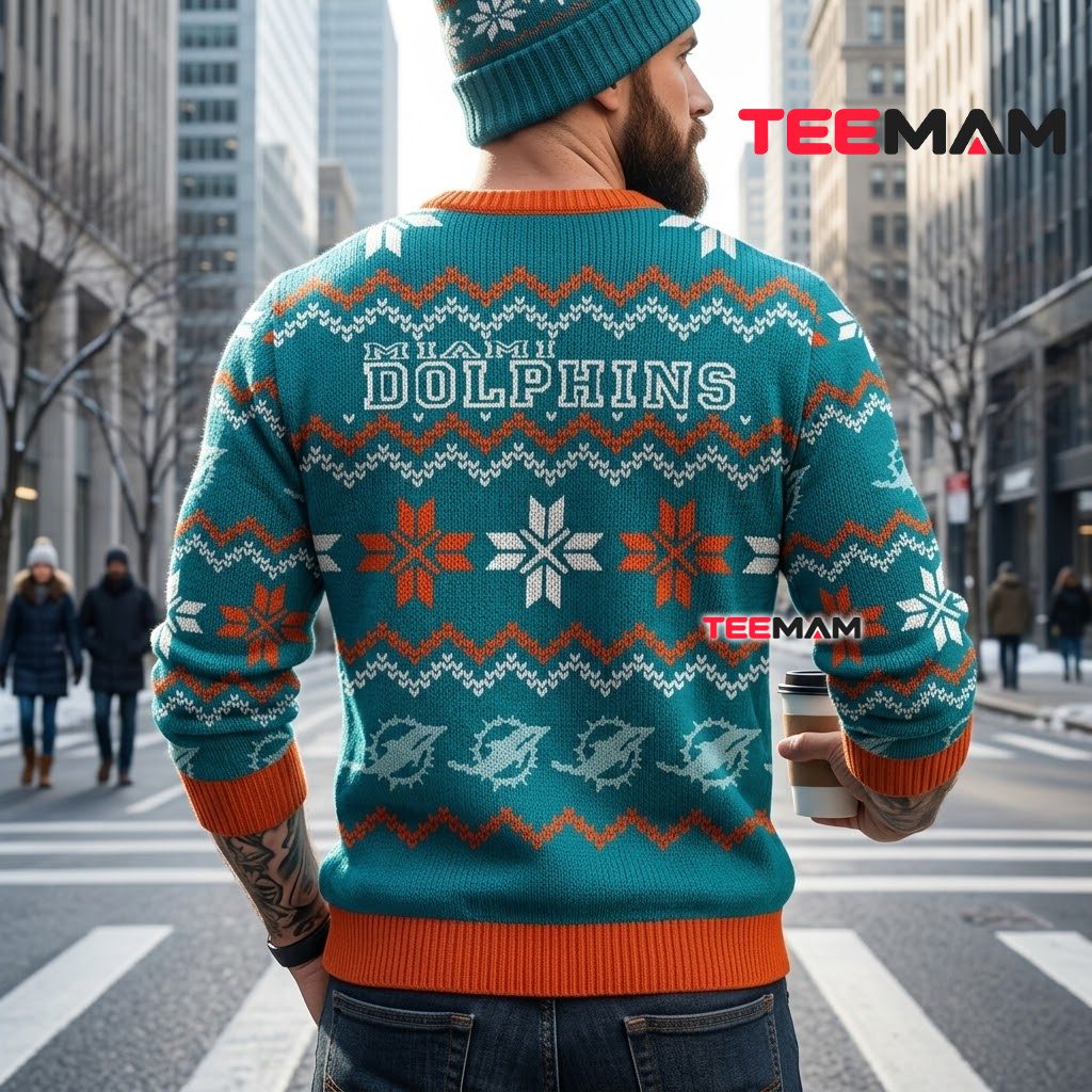 Miami Dolphins Ugly Christmas Sweater Snowflake Pattern Classic Version 3 Miami Dolphins Ugly Christmas Sweater Snowflake Pattern Classic Version 3