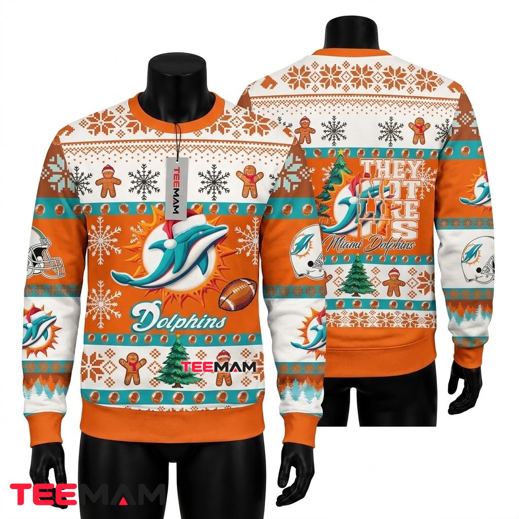 Miami Dolphins Ugly Christmas Sweater Wreath Helmets Gifts Miami Dolphins Ugly Christmas Sweater Wreath Helmets Gifts