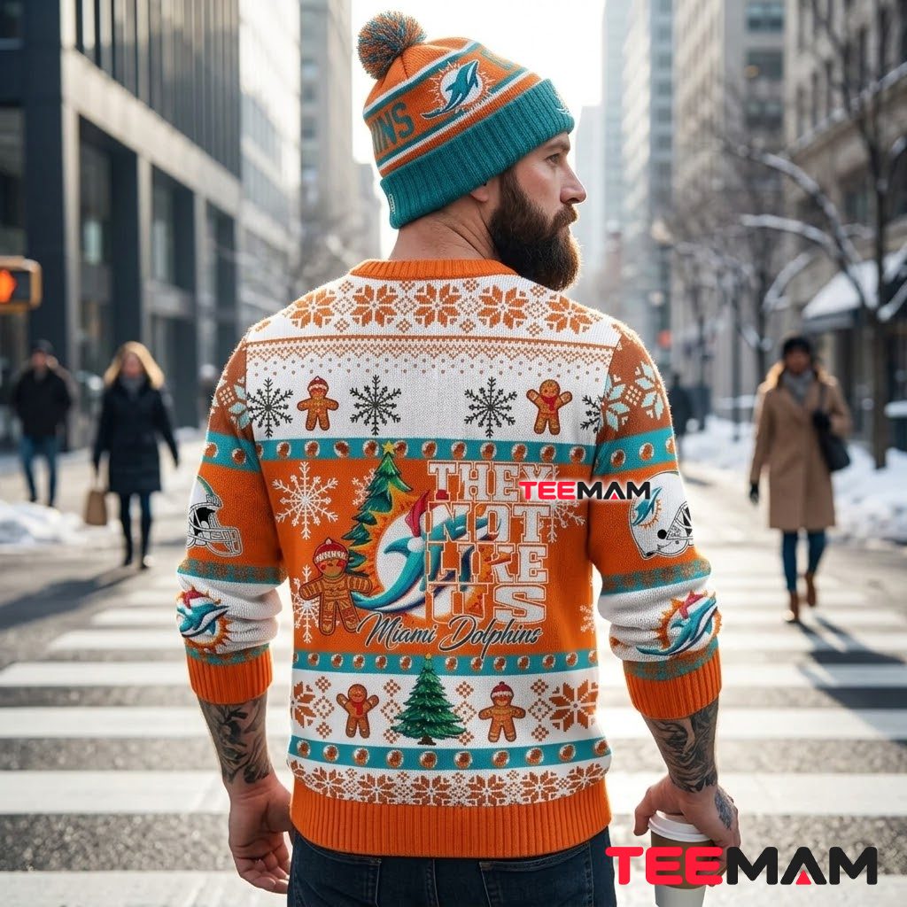 Miami Dolphins Ugly Christmas Sweater They Not Like Us Gingerbread Version 3 Miami Dolphins Ugly Christmas Sweater They Not Like Us Gingerbread Version 3