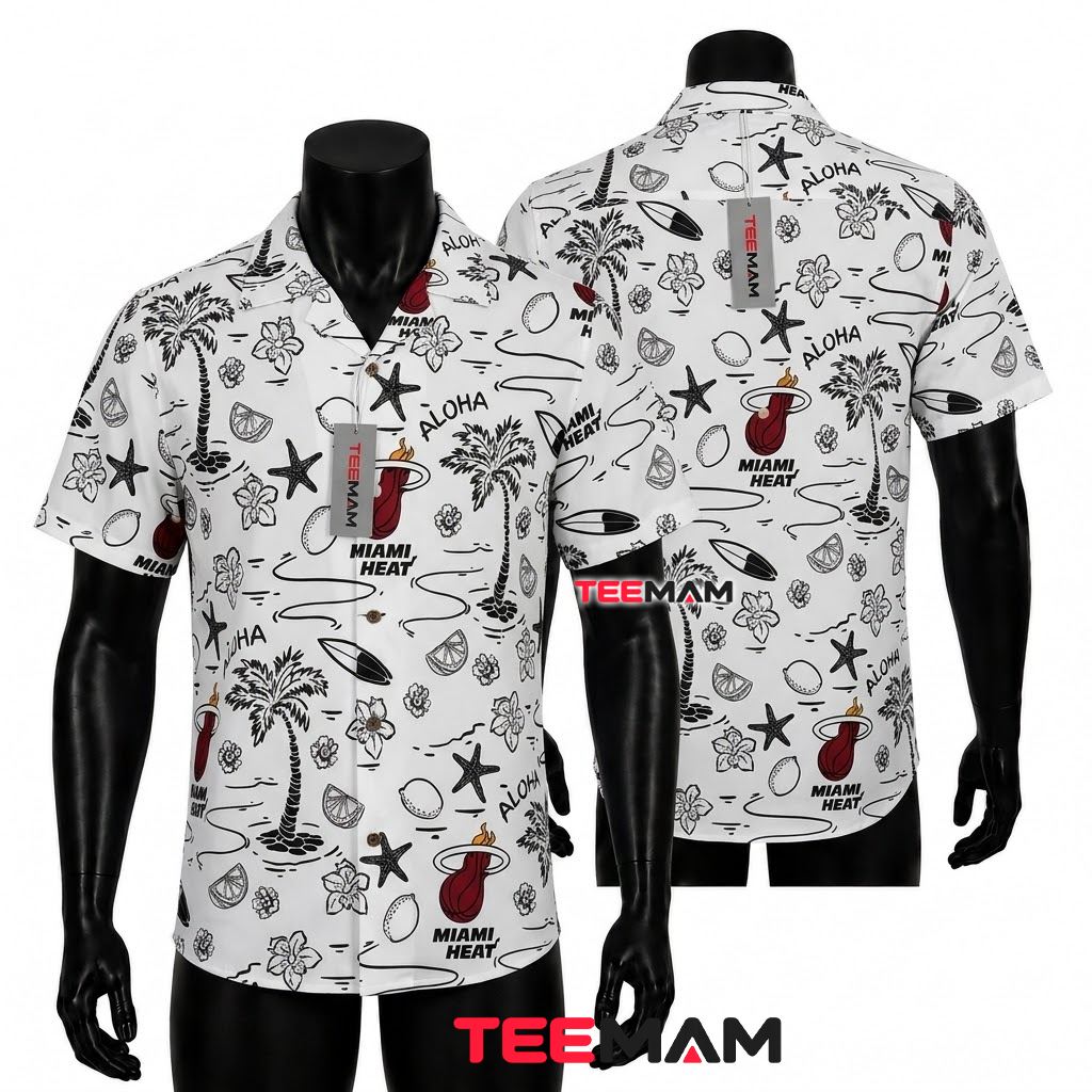 Miami Heat Aloha Shirt Coconut Starfish Palm Front