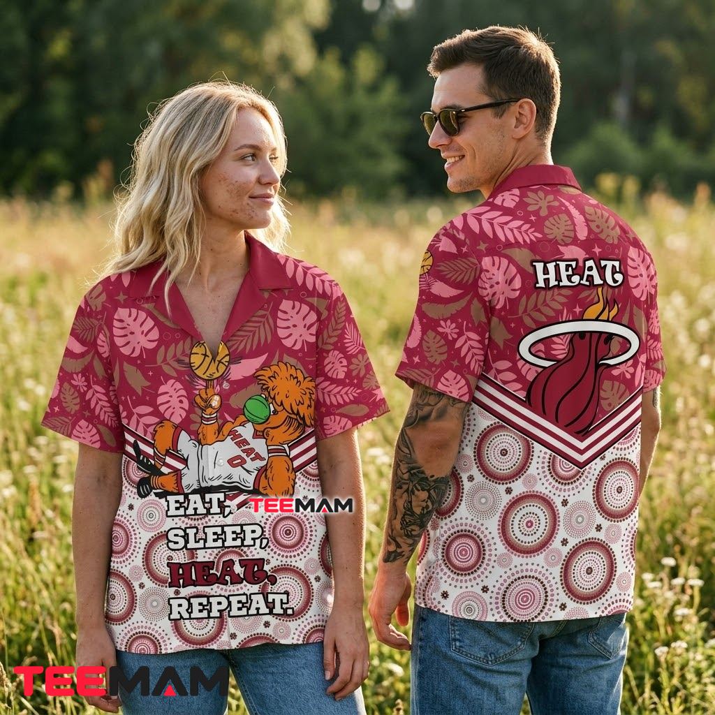 Miami Heat Aloha Shirt Mascot Eat Sleep Repeat Back Miami Heat Aloha Shirt Mascot Eat Sleep Repeat Back