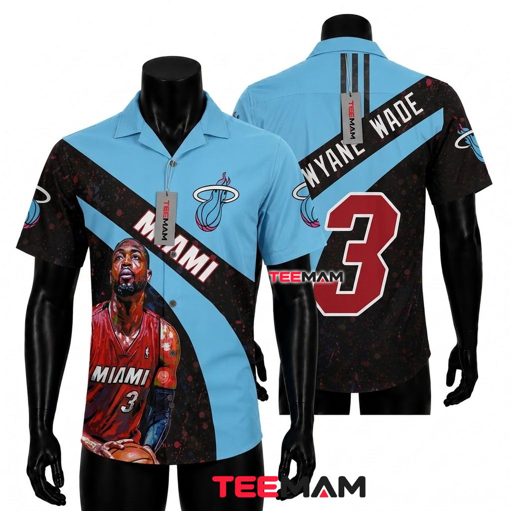 Miami Heat Button Up Shirt Dwyane Wade Portrait Front