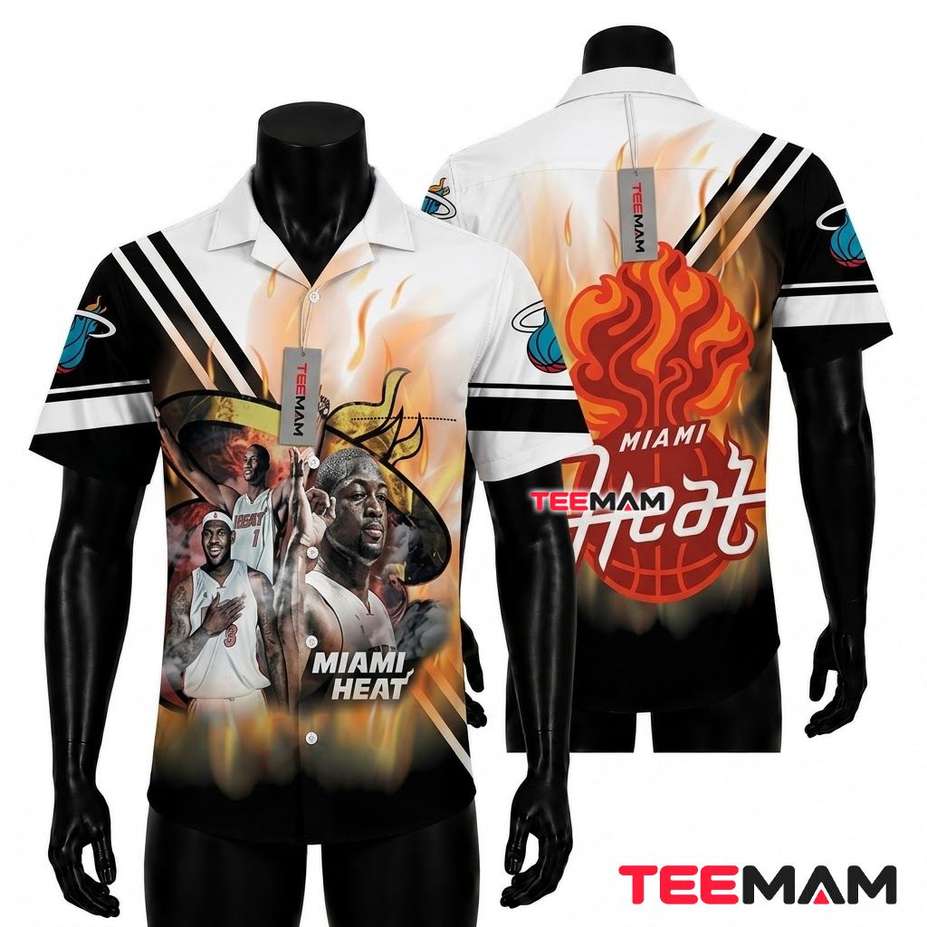 Miami Heat Button Up Shirt Dwyane Wade Portrait Miami Heat Button Up Shirt Dwyane Wade Portrait