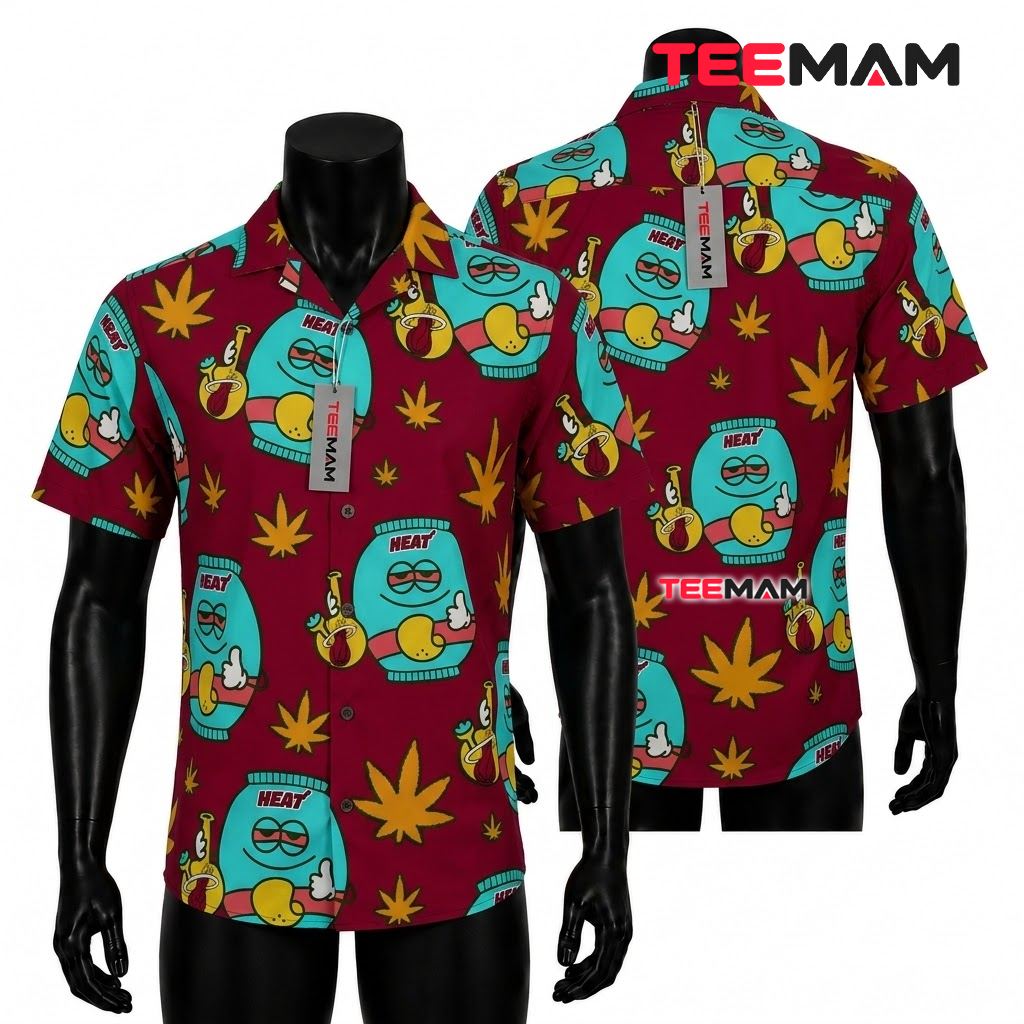 Miami Heat Hawaiian Shirt Bong Cannabis Leaf Front
