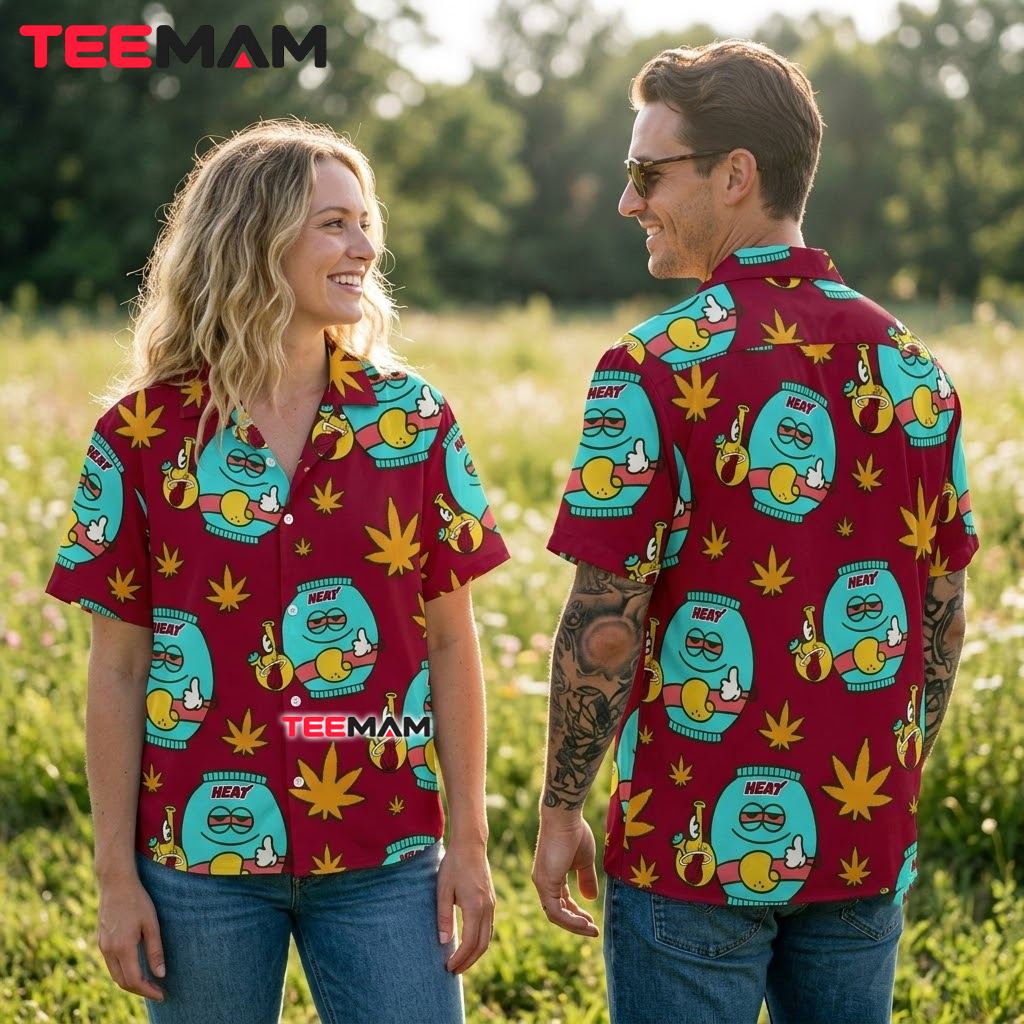 Miami Heat Hawaiian Shirt Bong Cannabis Leaf Back Miami Heat Hawaiian Shirt Bong Cannabis Leaf Back