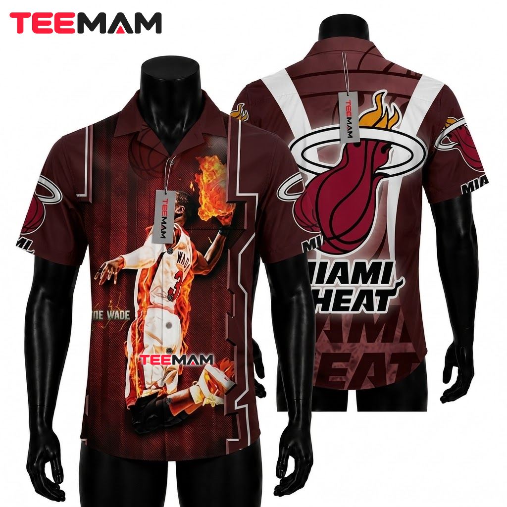 Miami Heat Hawaiian Shirt Flame Dunk Player Front