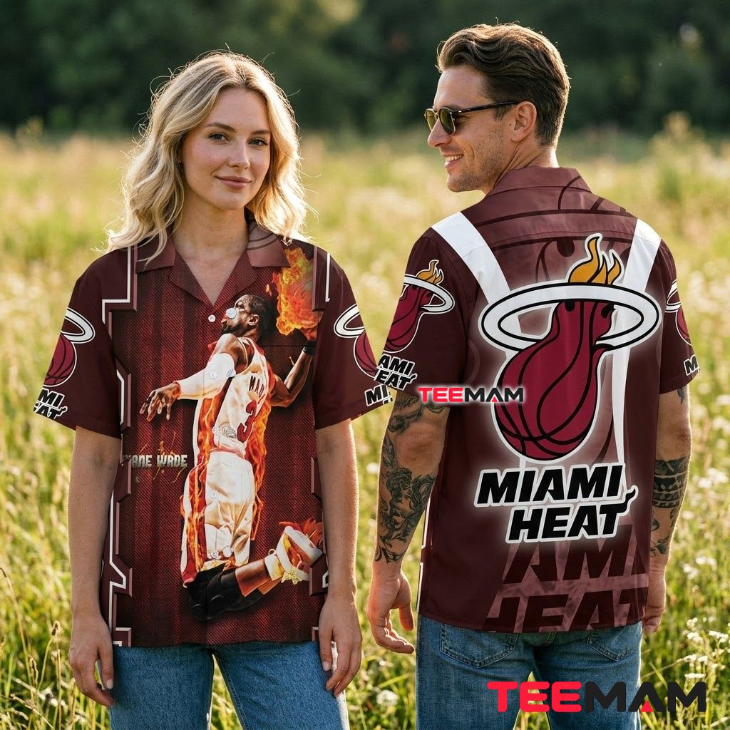 Miami Heat Hawaiian Shirt Flame Dunk Player Back Miami Heat Hawaiian Shirt Flame Dunk Player Back