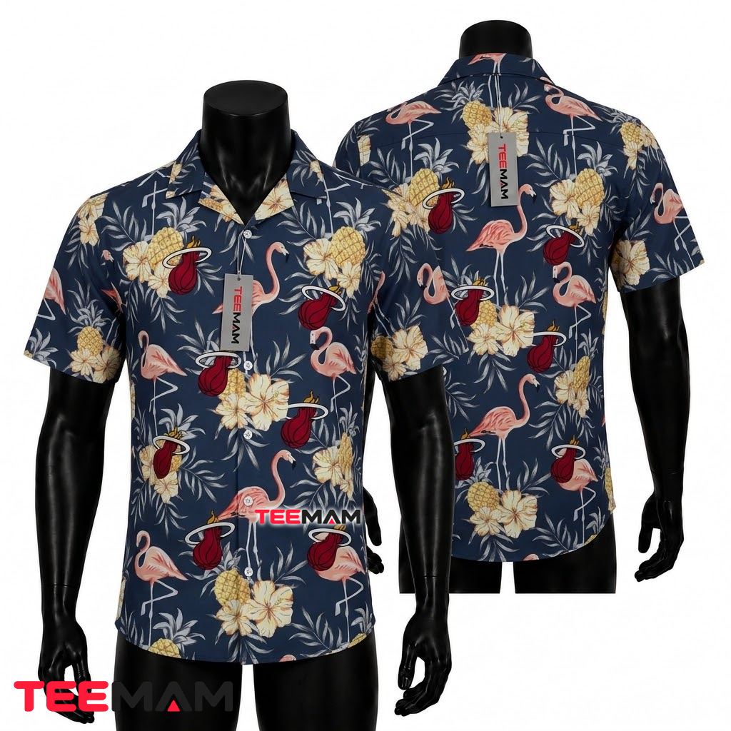 Miami Heat Hawaiian Shirt Flamingo Pineapple Front