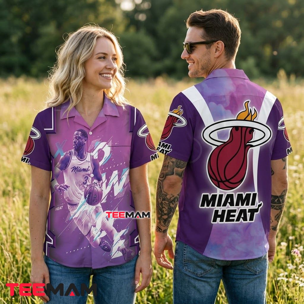 Miami Heat Hawaiian Shirt Purple Mist Player Back Miami Heat Hawaiian Shirt Purple Mist Player Back