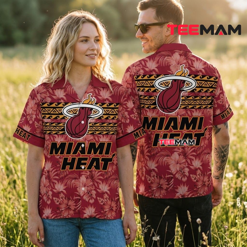 Miami Heat Hawaiian Shirt Tribal Hibiscus Maroon Back Miami Heat Hawaiian Shirt Tribal Hibiscus Maroon Back