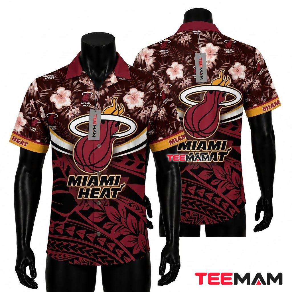 Miami Heat Hawaiian Shirt Tribal Hibiscus Pattern Front