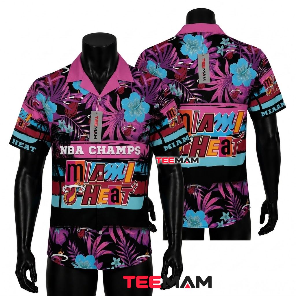 Miami Heat Hawaiian Shirt Tribal Hibiscus Pattern Miami Heat Hawaiian Shirt Tribal Hibiscus Pattern