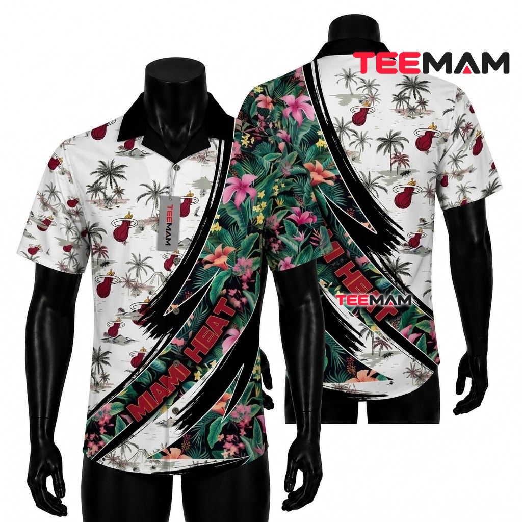 Miami Heat Tropical Shirt Diagonal Floral Palm Front