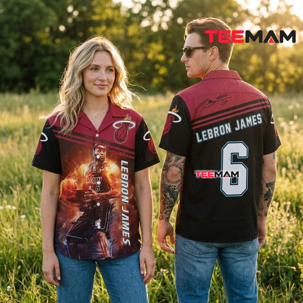 Miami Heat Tropical Shirt LeBron James Flame Back Miami Heat Tropical Shirt LeBron James Flame Back