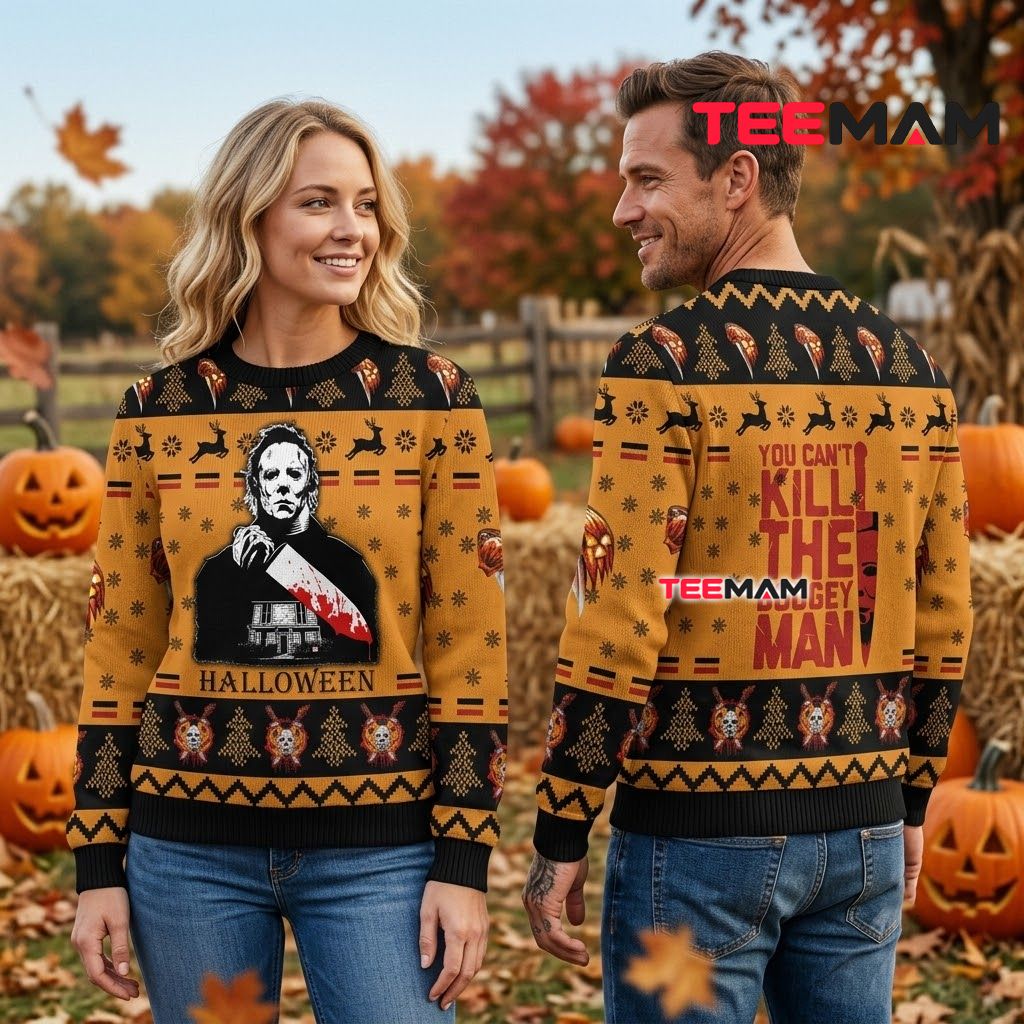 Michael Myers Ugly Halloween Sweater Bloody Knife House Back Michael Myers Ugly Halloween Sweater Bloody Knife House Back