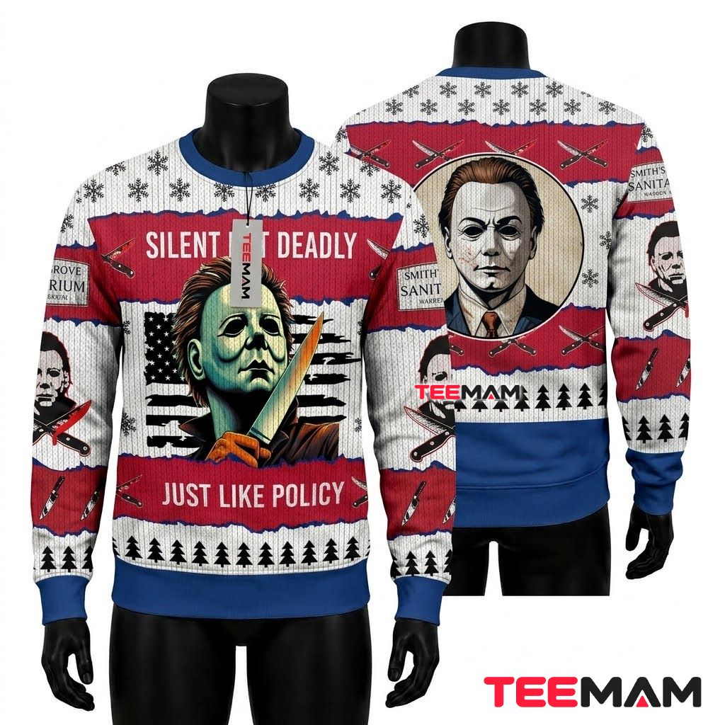 Michael Myers Ugly Halloween Sweater Silent But Deadly Front
