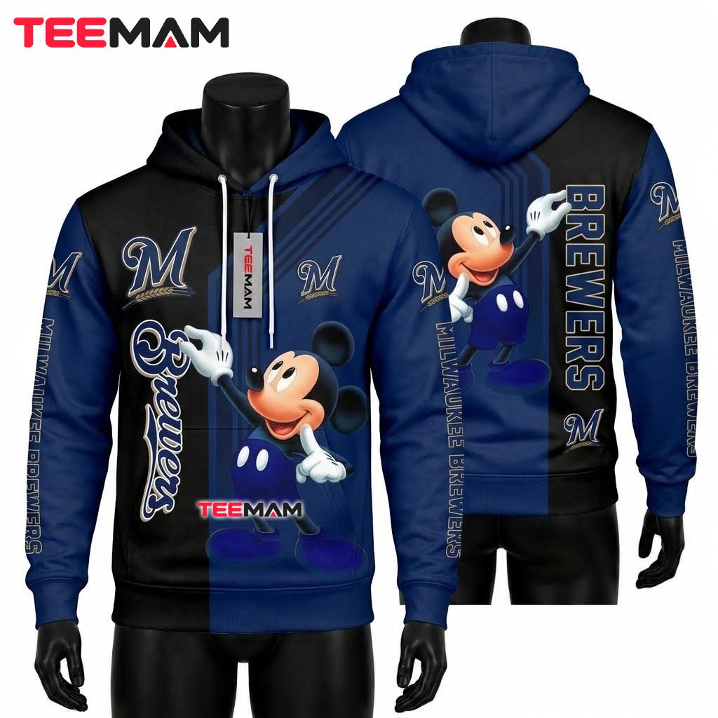 Milwaukee Brewers 3D Hoodie Mickey Mouse Front