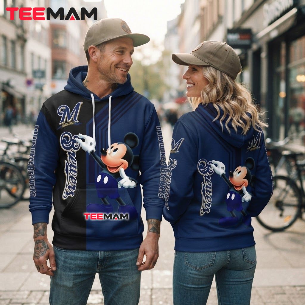 Milwaukee Brewers 3D Hoodie Mickey Mouse Back Milwaukee Brewers 3D Hoodie Mickey Mouse Back