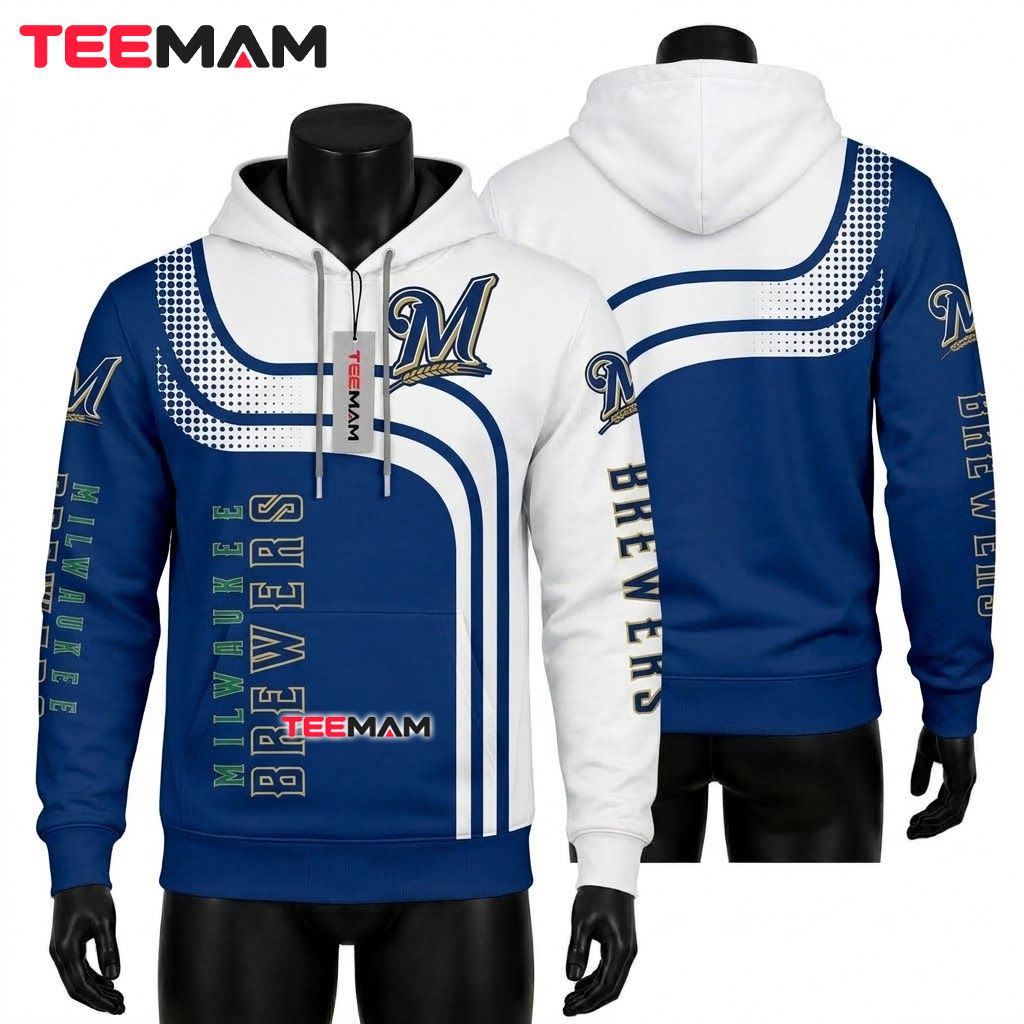 Milwaukee Brewers 3D Hoodie Navy White Wave Split Front