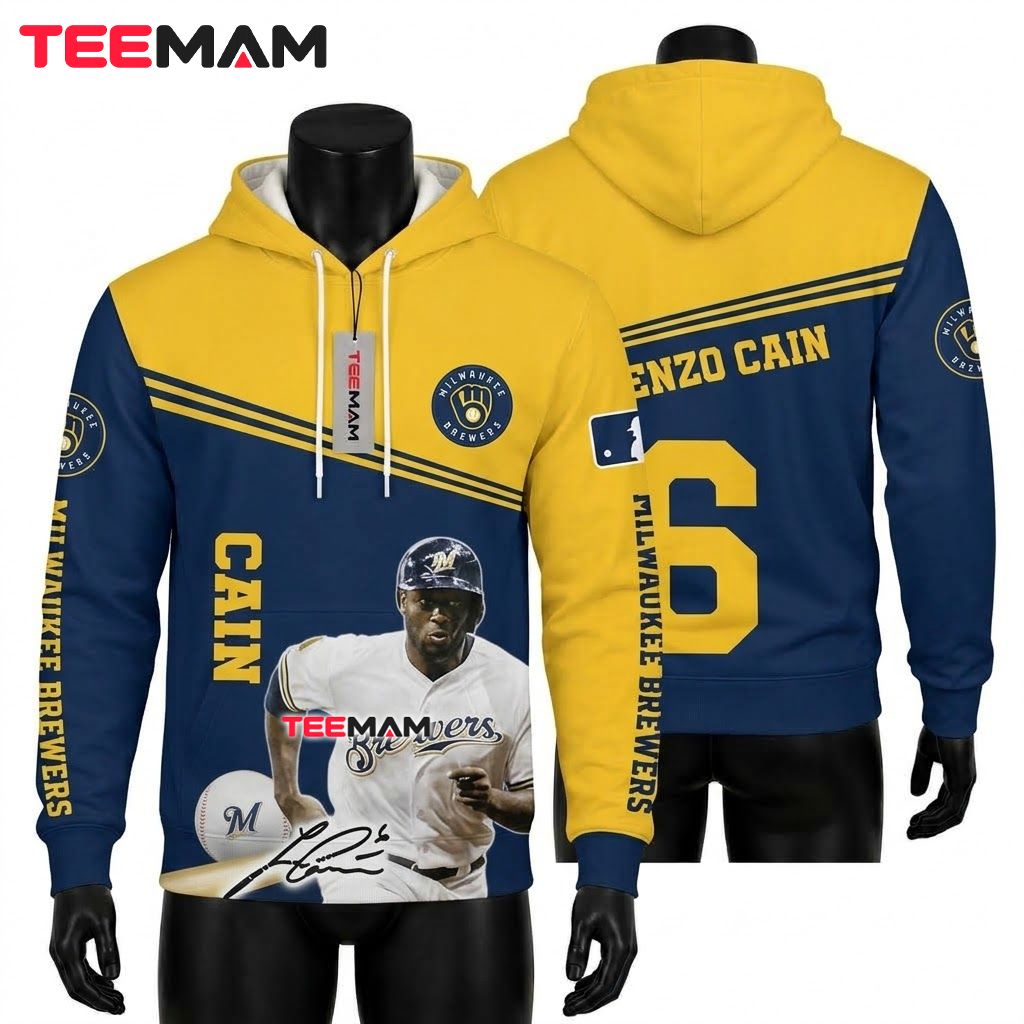 Milwaukee Brewers 3D Hoodie Number 6 Lorenzo Cain Front