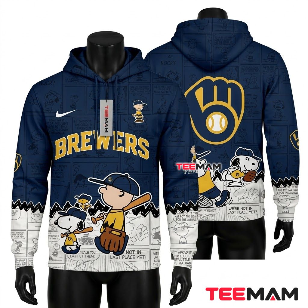 Milwaukee Brewers 3D Hoodie Peanuts Night Charlie Brown Snoopy Front