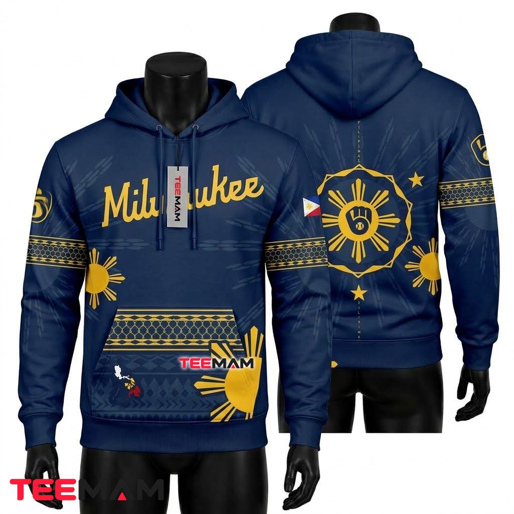 Milwaukee Brewers 3D Hoodie Philippines Flag Sun Front