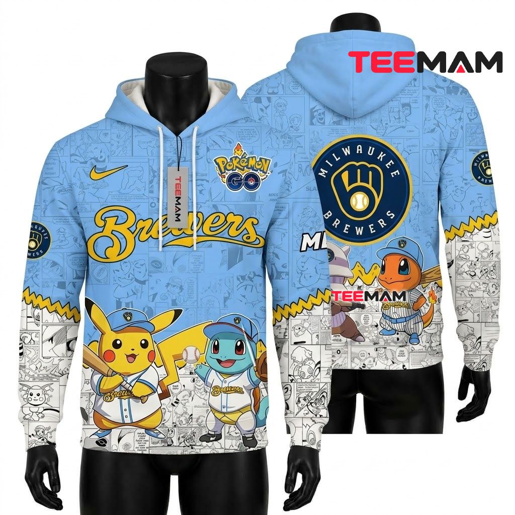 Milwaukee Brewers 3D Hoodie Pikachu Squirtle Charmander Pokemon Front