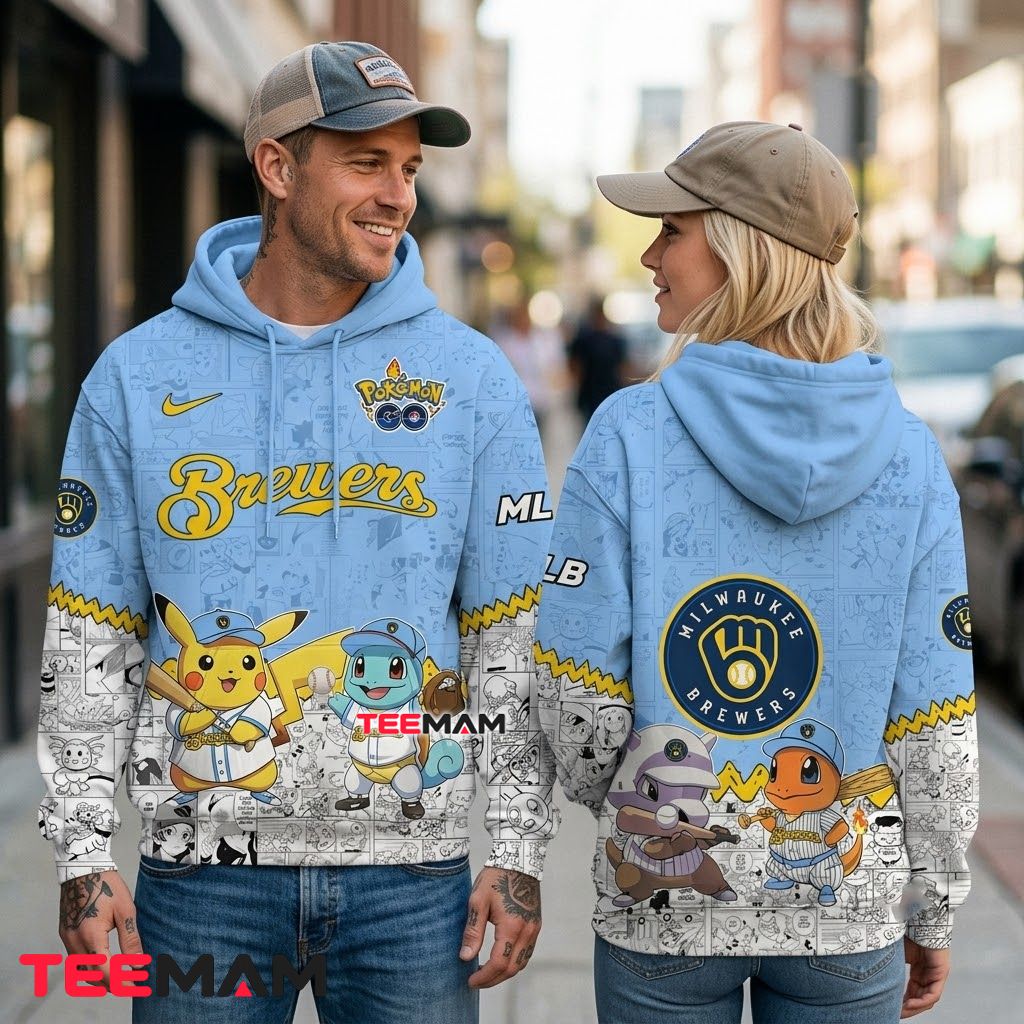 Milwaukee Brewers 3D Hoodie Pikachu Squirtle Charmander Pokemon Back Milwaukee Brewers 3D Hoodie Pikachu Squirtle Charmander Pokemon Back