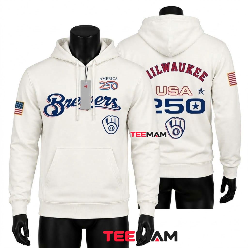 Milwaukee Brewers All Over Print 3D Hoodie America 250 USA Flag Front