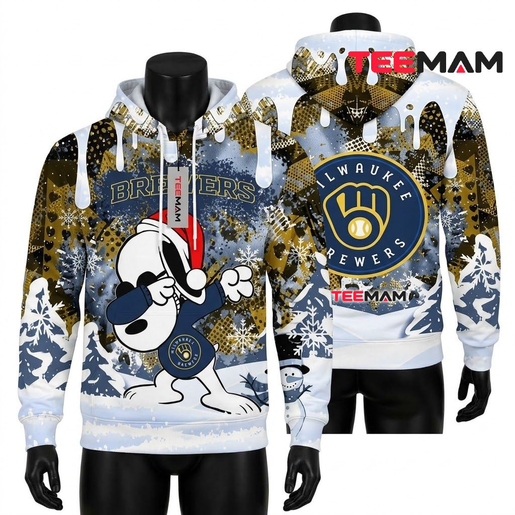 Milwaukee Brewers All Over Print 3D Hoodie Dabbing Snoopy Christmas Front