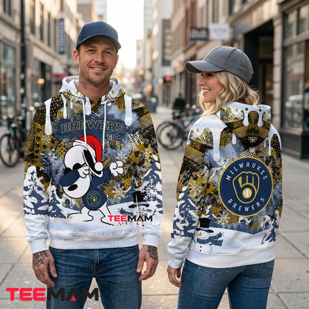 Milwaukee Brewers All Over Print 3D Hoodie Dabbing Snoopy Christmas Back Milwaukee Brewers All Over Print 3D Hoodie Dabbing Snoopy Christmas Back