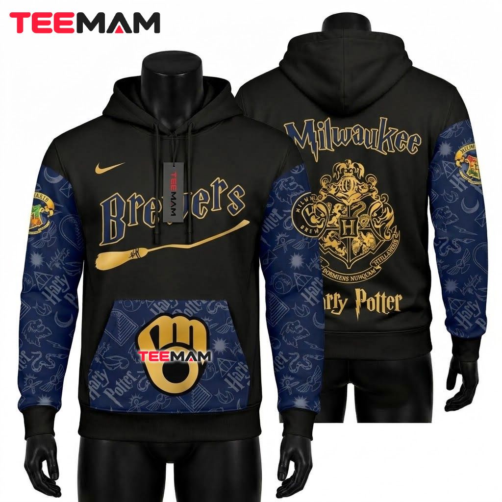 Milwaukee Brewers All Over Print 3D Hoodie Harry Potter Broomstick Crest Front