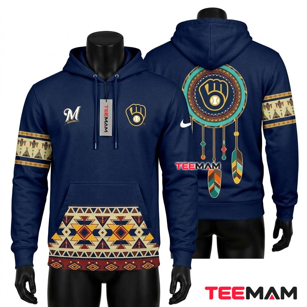 Milwaukee Brewers All Over Print 3D Hoodie Native American Heritage Night Front