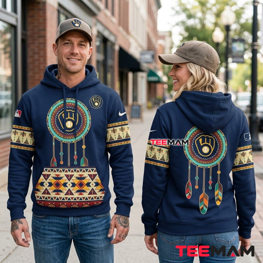 Milwaukee Brewers All Over Print 3D Hoodie Native American Heritage Night Back Milwaukee Brewers All Over Print 3D Hoodie Native American Heritage Night Back
