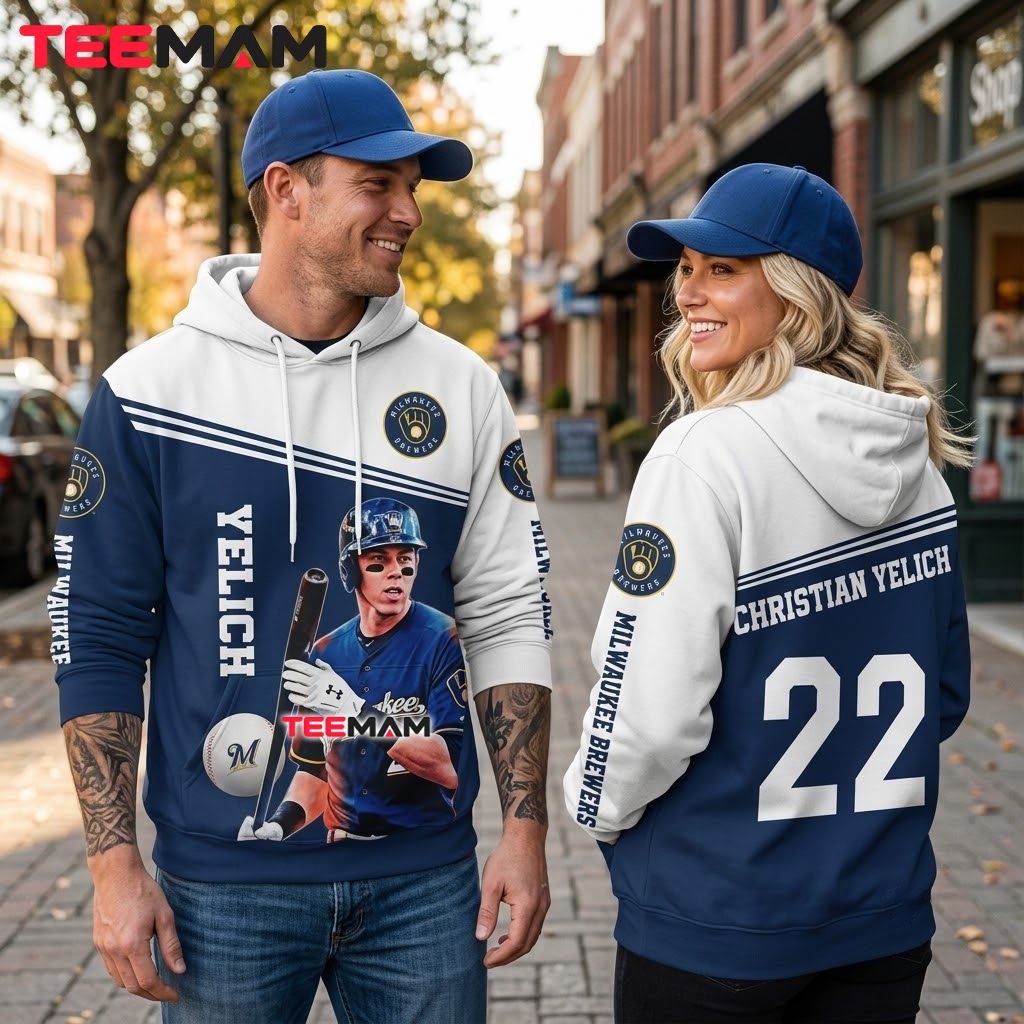 Milwaukee Brewers All Over Print 3D Hoodie Number 22 Christian Yelich Back Milwaukee Brewers All Over Print 3D Hoodie Number 22 Christian Yelich Back
