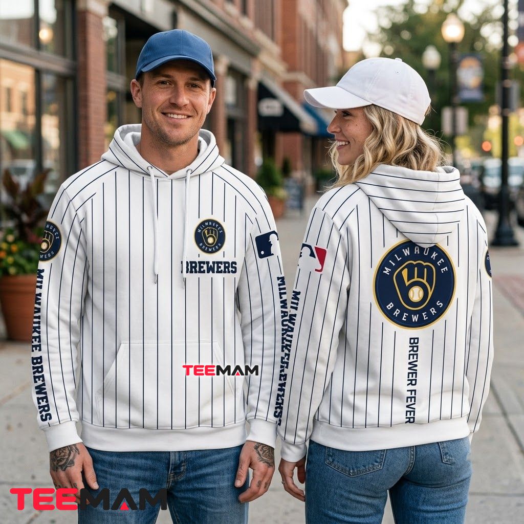 Milwaukee Brewers All Over Print 3D Hoodie Pinstripe Brewer Fever Back Milwaukee Brewers All Over Print 3D Hoodie Pinstripe Brewer Fever Back