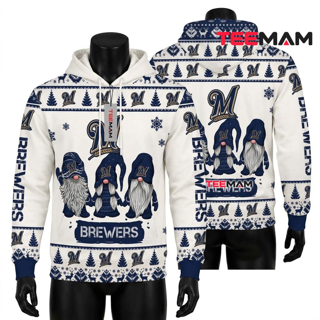 Milwaukee Brewers All Over Print 3D Hoodie Three Gnomes Christmas Front