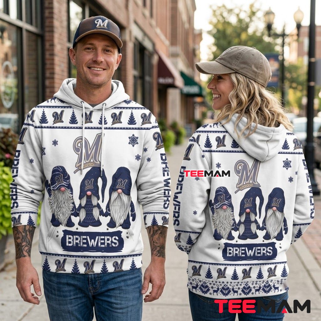 Milwaukee Brewers All Over Print 3D Hoodie Three Gnomes Christmas Back Milwaukee Brewers All Over Print 3D Hoodie Three Gnomes Christmas Back