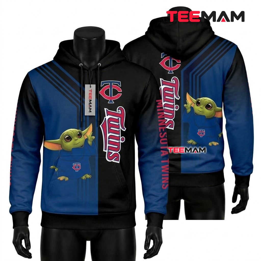 Minnesota Twins 3D Hoodie Baby Yoda Split Color Stripe Front