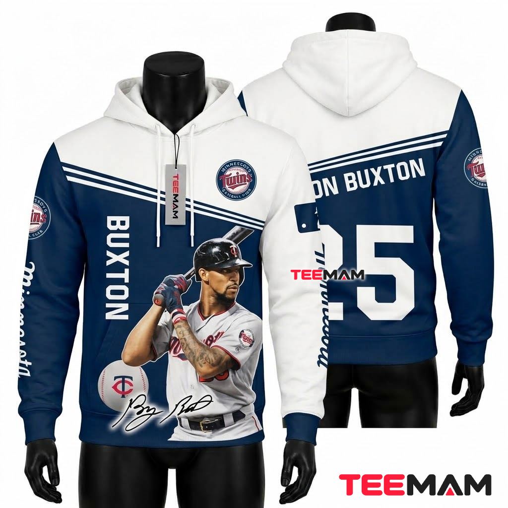 Minnesota Twins 3D Hoodie Byron Buxton 25 Player Portrait Front