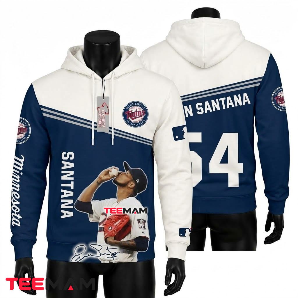 Minnesota Twins 3D Hoodie Ervin Santana 54 Player Portrait Front
